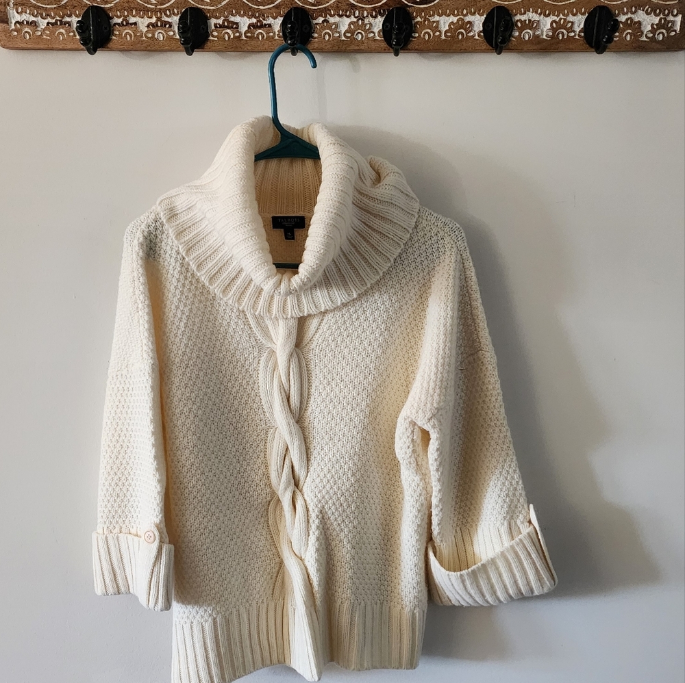 Talbots Cableknit Turtleneck Sweater Quarter Sleeve Womens Size M Petite Cream